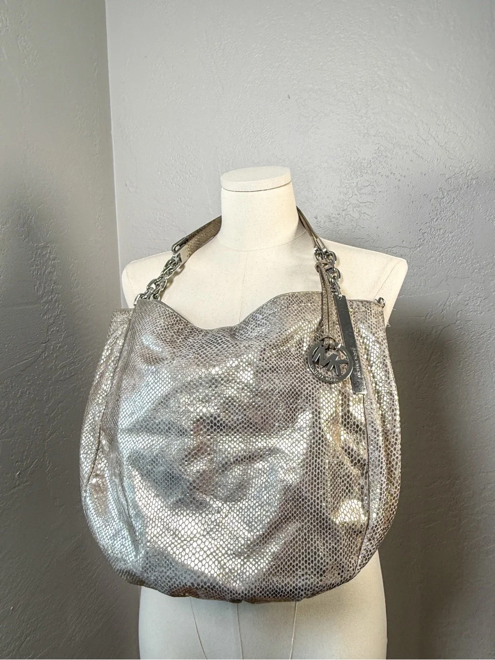 Michael Kors Metallic Silver Shoulder Hobo Bag